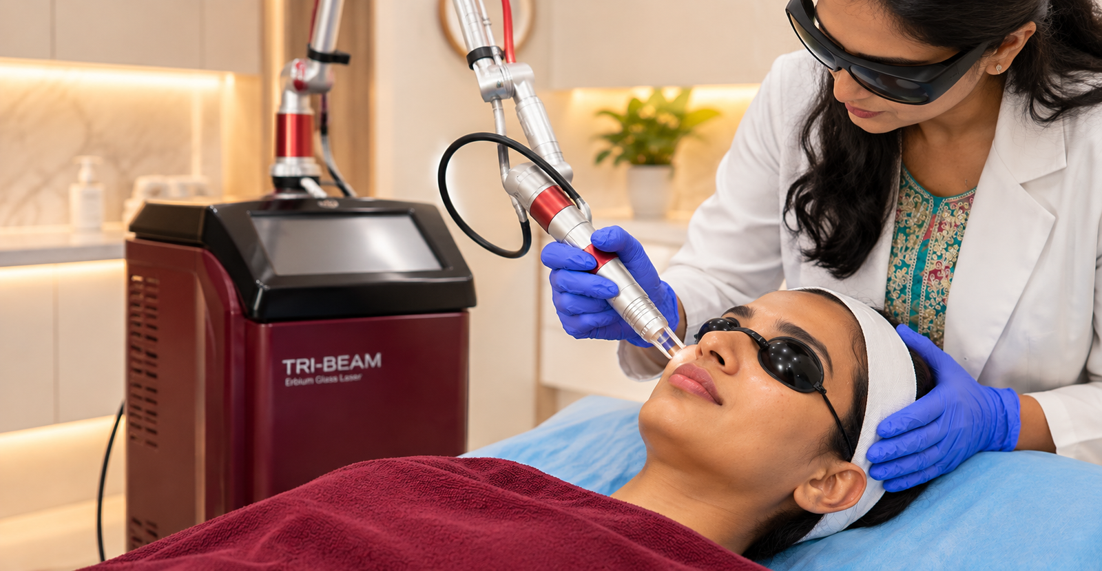 1550 nm Erbium Glass laser system in a treatment room at Skinline, Kukatpally