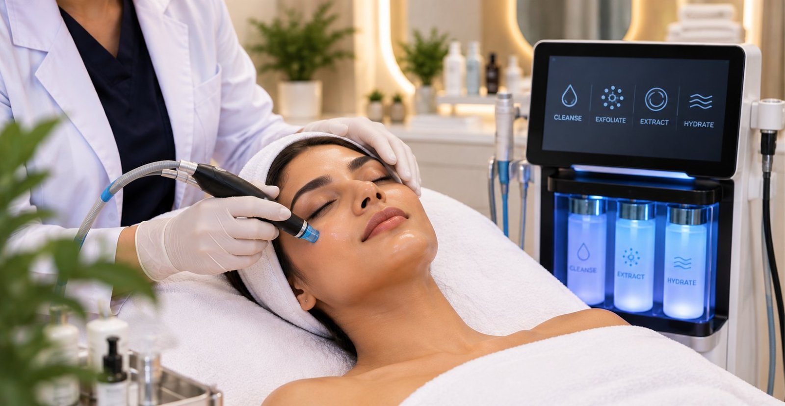 HydraFacial at Skinline, Kukatpally: cleanse, exfoliate, extract and hydrate steps