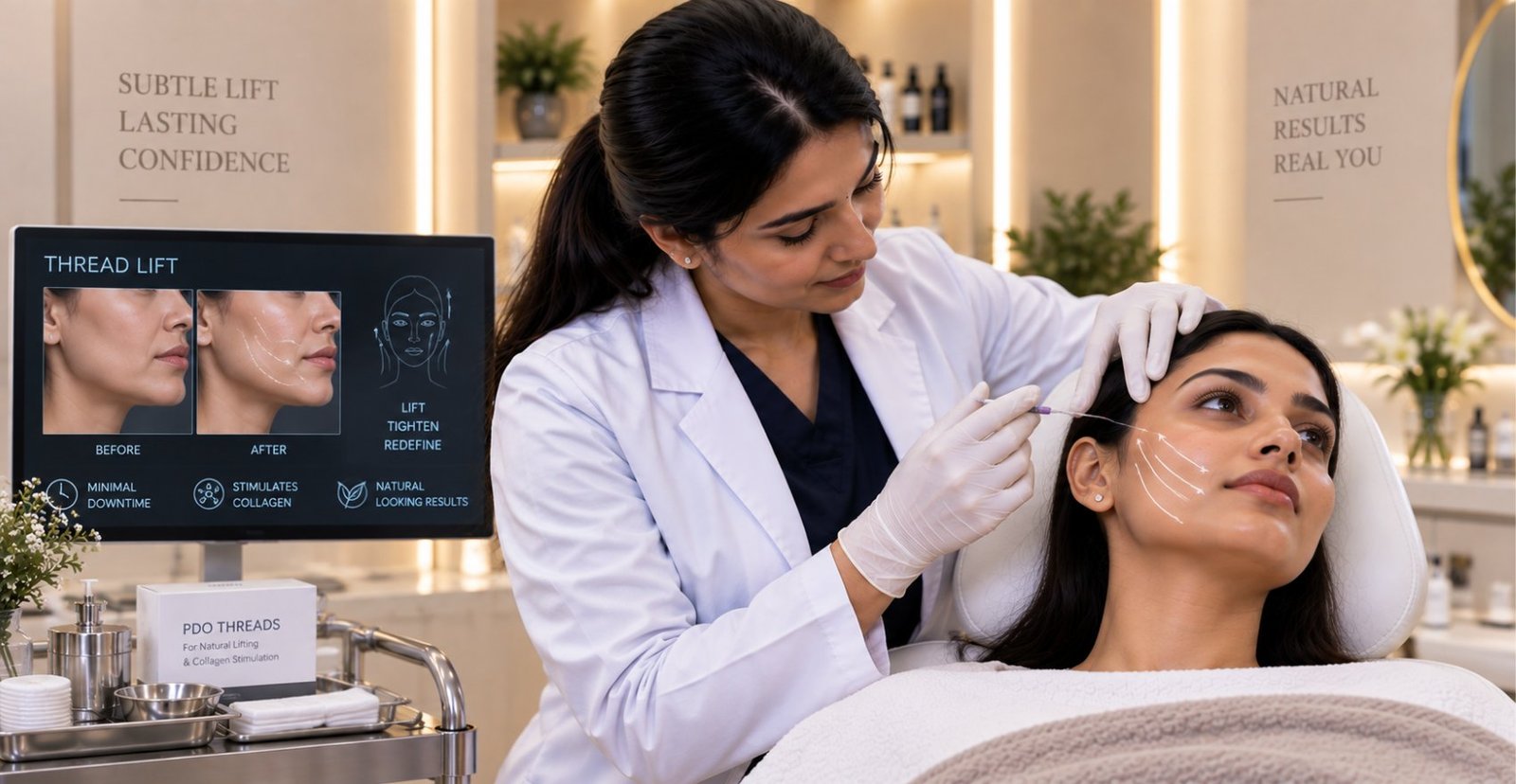 PDO thread lift being performed at Skinline, Kukatpally