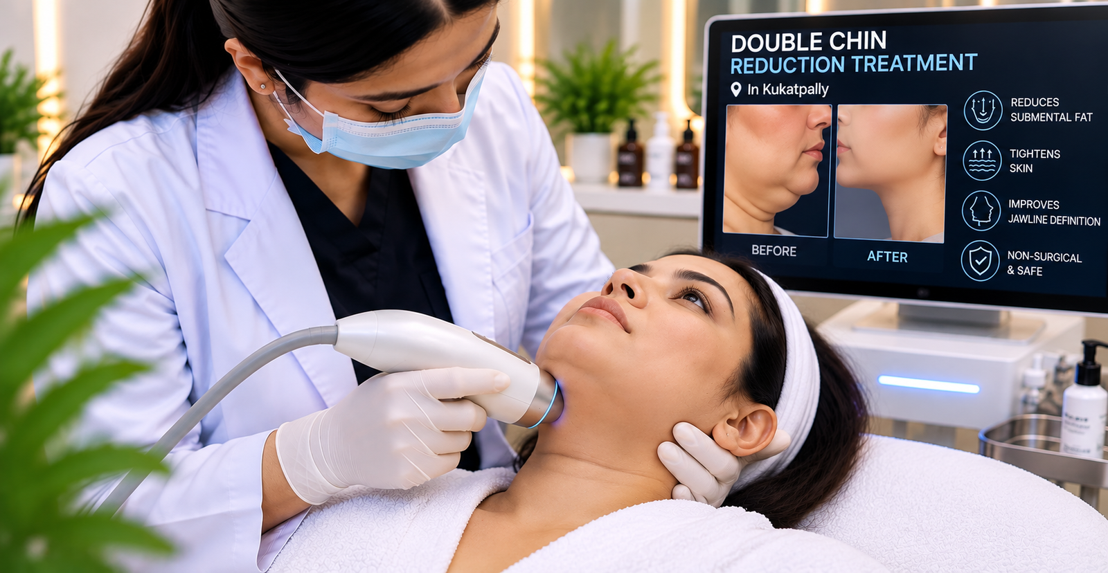Non-surgical double chin reduction treatment at Skinline, Kukatpally